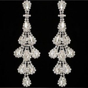 Sparkling Long Rhinstone Pageant Earrings, Prom Jewelry